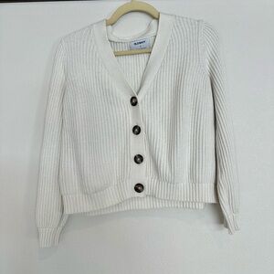 Old Navy Ribbed Cream Cropped Cardigan Sweater
